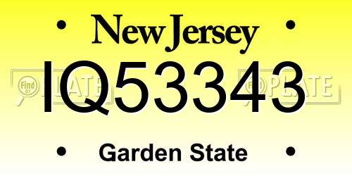 IQ53343 New Jersey License Plate