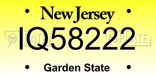 IQ58222 New Jersey License Plate