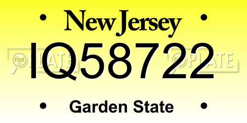 IQ58722 New Jersey License Plate