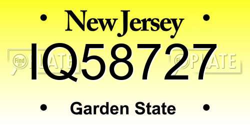 IQ58727 New Jersey License Plate