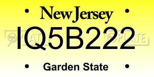 IQ5B222 New Jersey License Plate