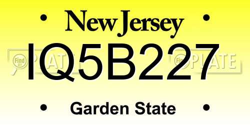 IQ5B227 New Jersey License Plate
