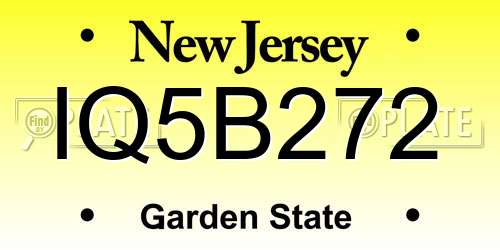 IQ5B272 New Jersey License Plate