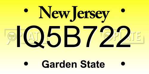 IQ5B722 New Jersey License Plate