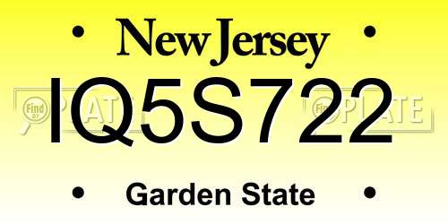 IQ5S722 New Jersey License Plate