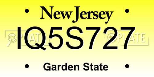 IQ5S727 New Jersey License Plate