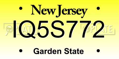 IQ5S772 New Jersey License Plate
