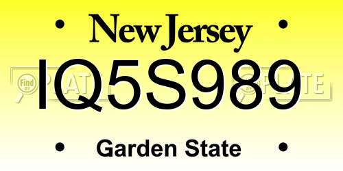 IQ5S989 New Jersey License Plate