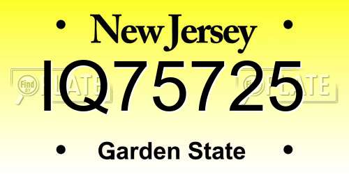IQ75725 New Jersey License Plate
