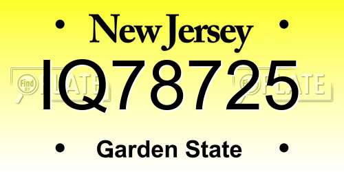IQ78725 New Jersey License Plate
