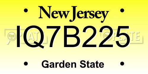 IQ7B225 New Jersey License Plate