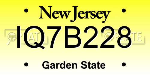 IQ7B228 New Jersey License Plate