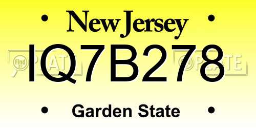 IQ7B278 New Jersey License Plate