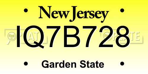 IQ7B728 New Jersey License Plate