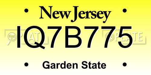 IQ7B775 New Jersey License Plate