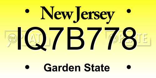 IQ7B778 New Jersey License Plate