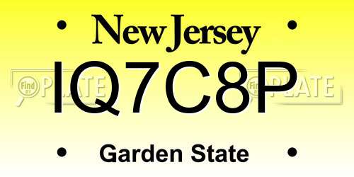 IQ7C8P New Jersey License Plate
