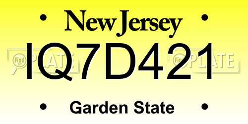 IQ7D421 New Jersey License Plate