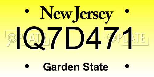 IQ7D471 New Jersey License Plate