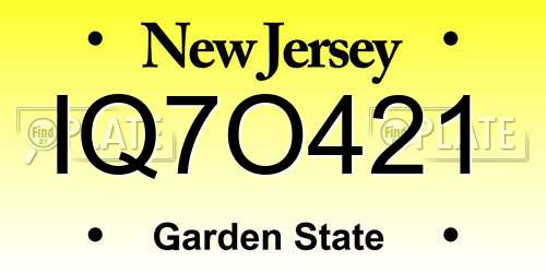 IQ7O421 New Jersey License Plate