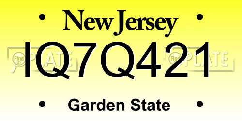 IQ7Q421 New Jersey License Plate