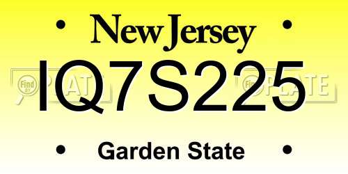 IQ7S225 New Jersey License Plate