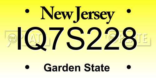 IQ7S228 New Jersey License Plate