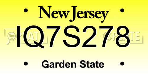 IQ7S278 New Jersey License Plate