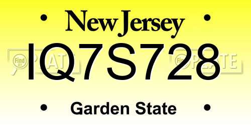 IQ7S728 New Jersey License Plate