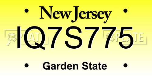 IQ7S775 New Jersey License Plate