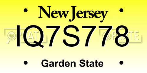 IQ7S778 New Jersey License Plate