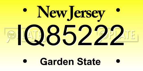 IQ85222 New Jersey License Plate