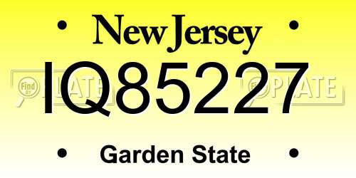 IQ85227 New Jersey License Plate