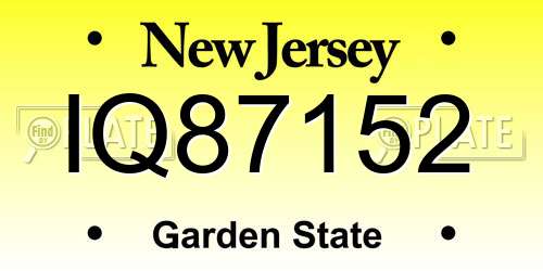 IQ87152 New Jersey License Plate