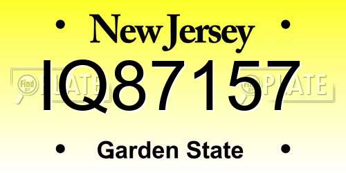 IQ87157 New Jersey License Plate