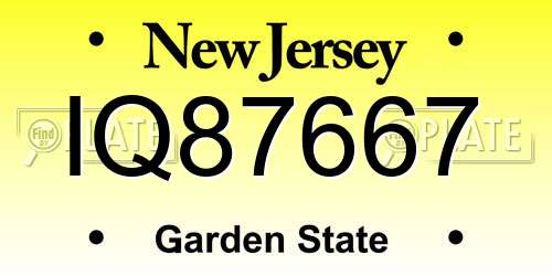 IQ87667 New Jersey License Plate