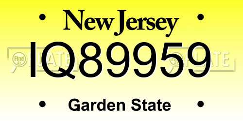 IQ89959 New Jersey License Plate