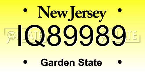 IQ89989 New Jersey License Plate