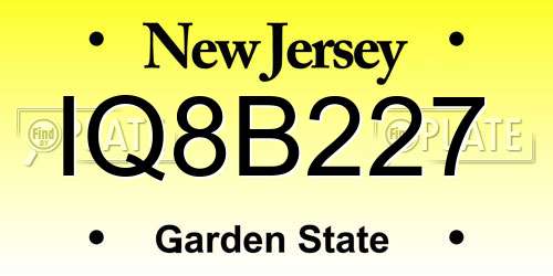 IQ8B227 New Jersey License Plate