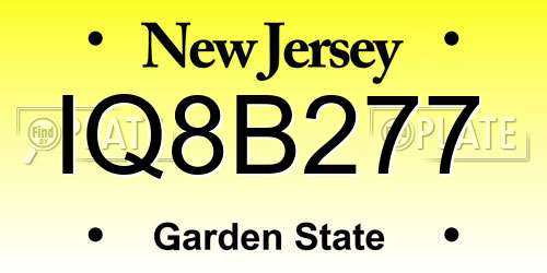 IQ8B277 New Jersey License Plate