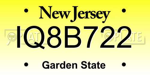 IQ8B722 New Jersey License Plate