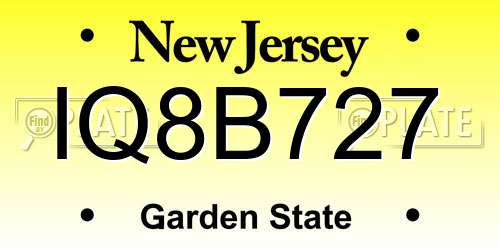 IQ8B727 New Jersey License Plate