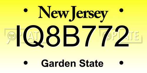 IQ8B772 New Jersey License Plate