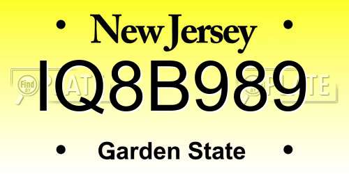 IQ8B989 New Jersey License Plate