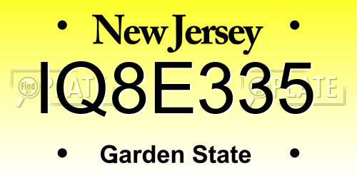IQ8E335 New Jersey License Plate