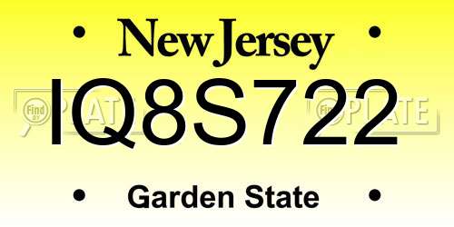 IQ8S722 New Jersey License Plate