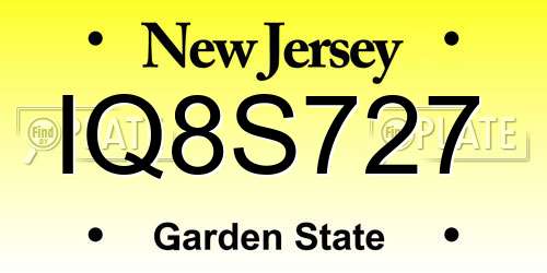 IQ8S727 New Jersey License Plate