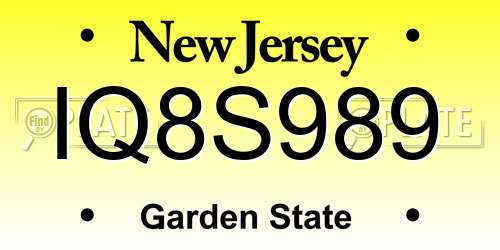 IQ8S989 New Jersey License Plate