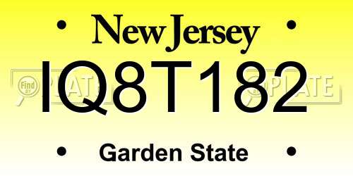 IQ8T182 New Jersey License Plate
