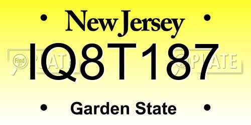 IQ8T187 New Jersey License Plate